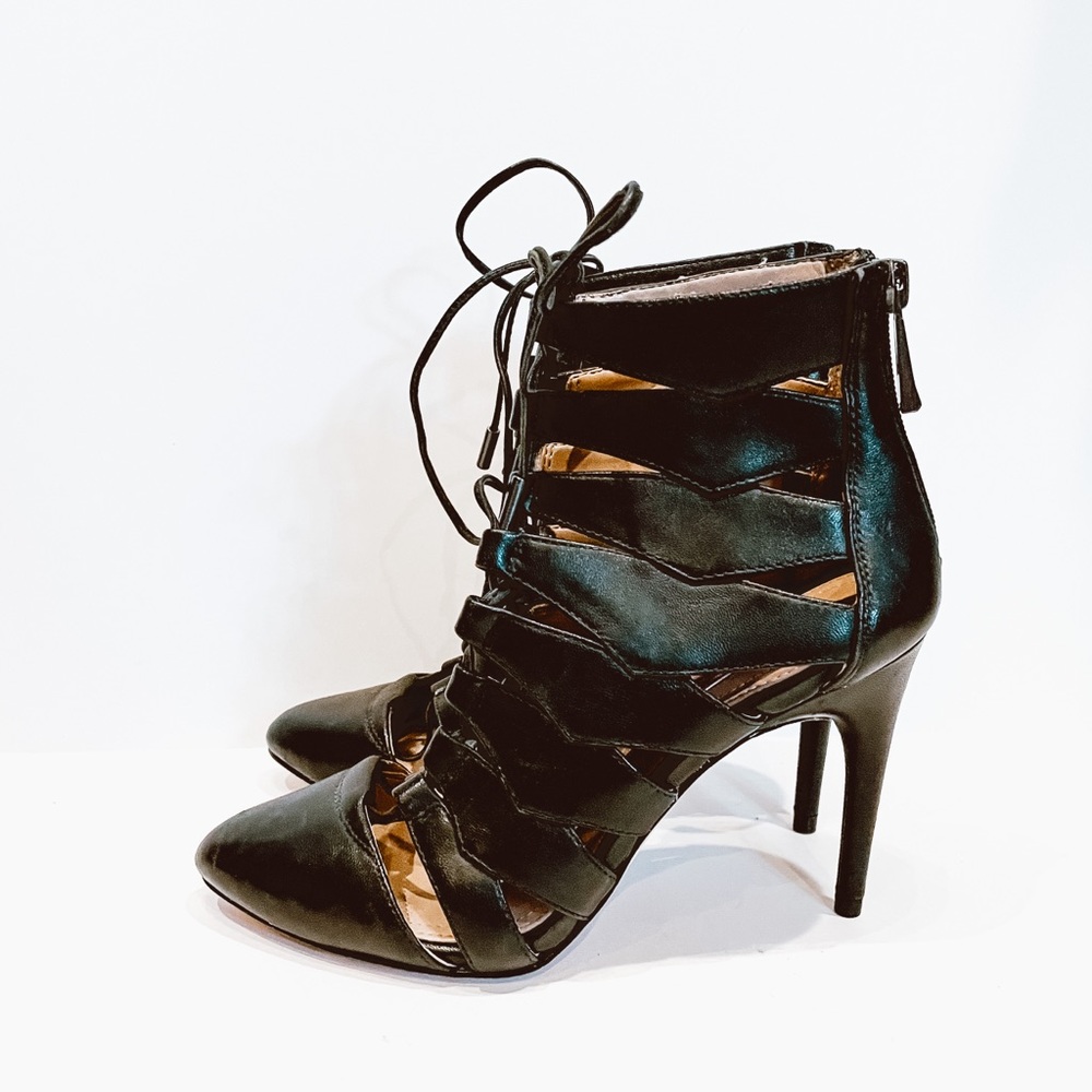 BCBG Max. Lace up leather booties